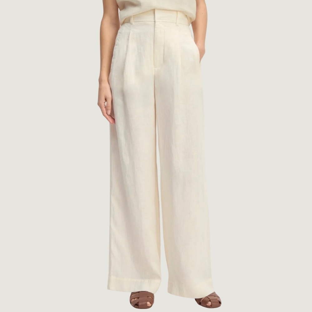 Everlane The Linen Way-High Drape Pant Canvas Off-White Sheer Wide Leg Women 6